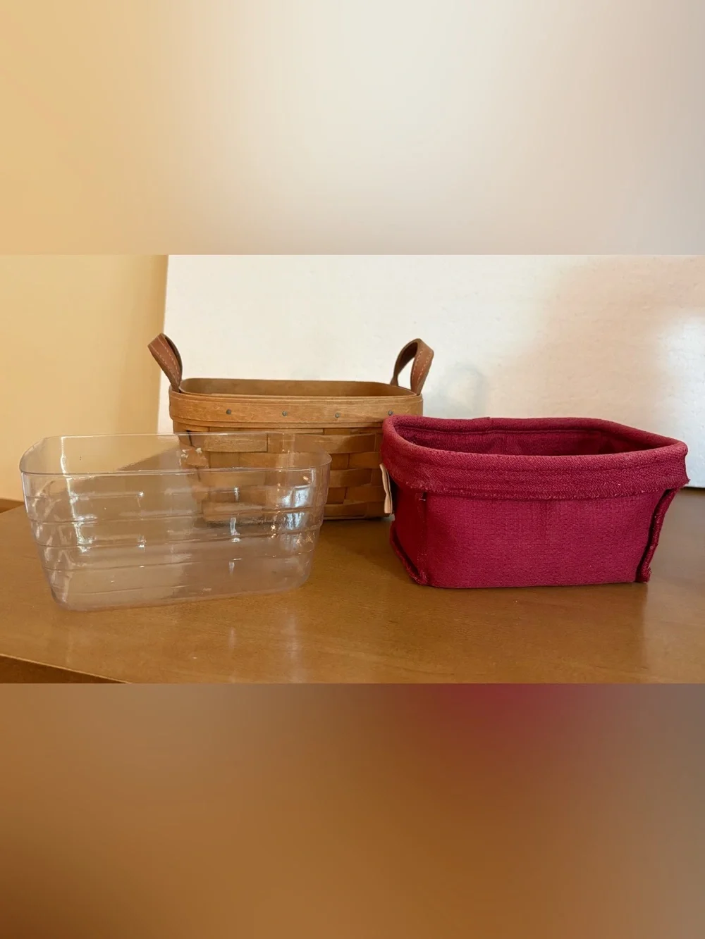 Vintage 2002 Longaberger Spring Basket w/leather Handles, liner and protector
